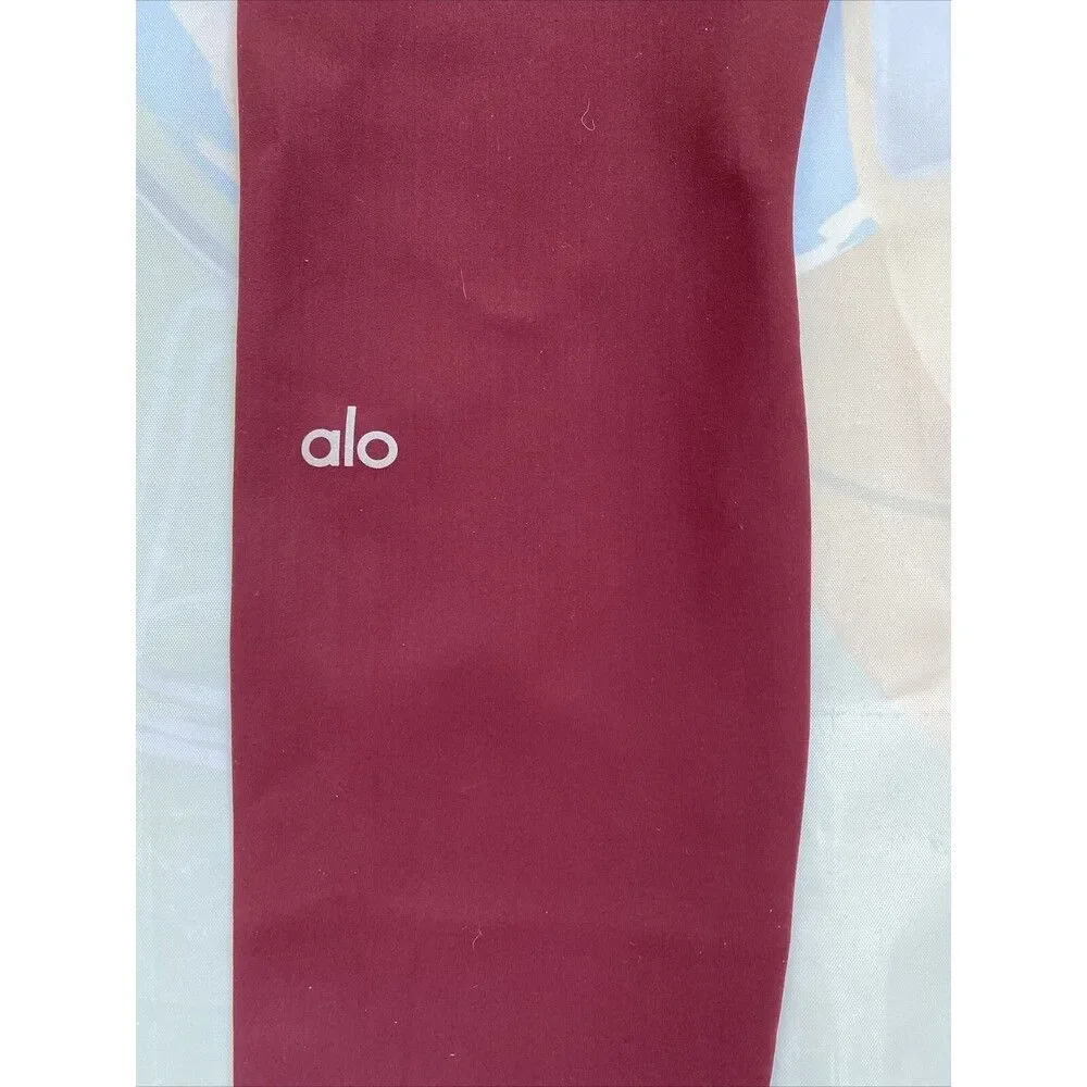 ALO Yoga Ripped Warrior Leggings Red High Waist Laser Cut  Full Length Small